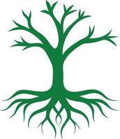 Green Silhouette Tree with Roots on White Background, Isolated Icon vector