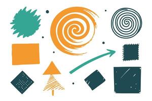 Playful Hand Drawn Shapes on White Background Circles, Squares, Arrow, and Geometric Forms vector
