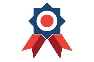 Ribbon Emblem with Blue Star and Red Circle Design on White Background vector