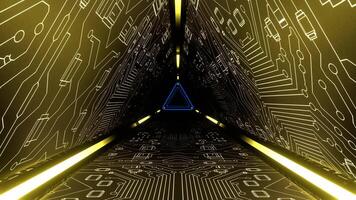 Yellow and Blue Energy Flowing Through The Triangular Cyber Tunnel Background VJ Loop in 4K video