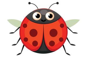 Cartoon Ladybug with Red Shell, Black Spots, Antennae, and Wings on White vector