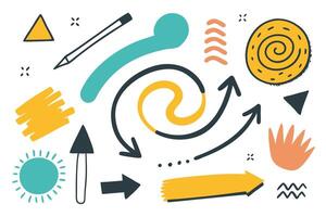 Doodle Elements Set with Arrows, Shapes, Lines, Circle on White Background Isolated vector