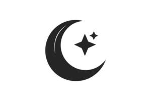 Crescent Moon and Star Silhouette on White Background Icon in Minimalist Style vector