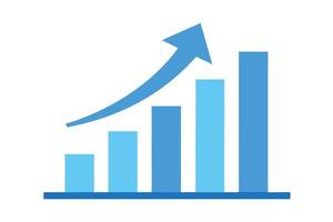 Bar Chart with Upward Arrow, Blue Color Palette, White Background vector