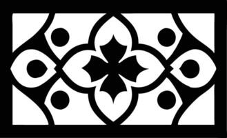 Rectangular Floral Pattern in Black and White with Circle Details vector