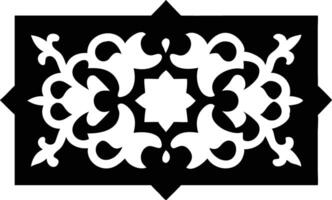 Ornament with Geometric Floral Motifs on Black, White Decorative Pattern vector