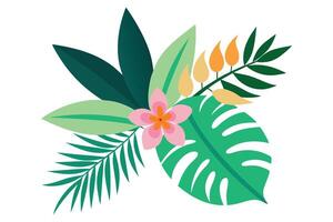 Botanical Colorful Composition with Tropical Leaves and Exotic Pink Flower vector