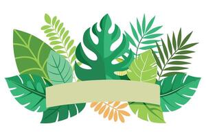 Lush Tropical Leaves with Blank Banner on White Background Botanical Design vector