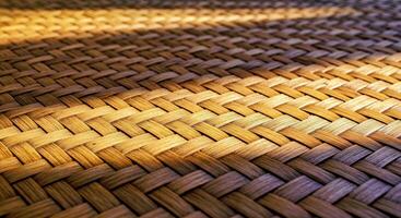 A close up of a woven table with sunlight shining on it photo