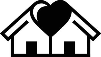 Heart Home Simple Line Art Icon, Black and White Isolated Symbol vector