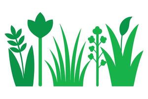 Green Nature Silhouettes, Grass and Flower on White Background Pattern Design vector
