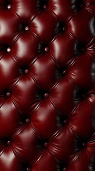 Rich deep red leather upholstery with a timeless tufted pattern, adorned with evenly placed buttons and a sleek, glossy finish. photo