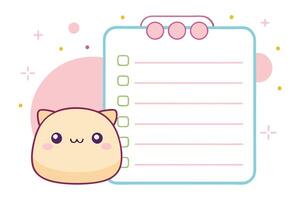 Kawaii Cartoon Cat with Blank Checklist Notepad on White Background Design vector