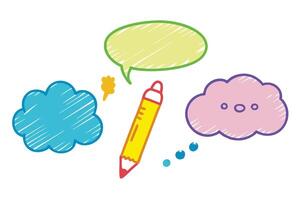 Artistic Yellow Pencil with Colorful Clouds and Speech Bubble on White Background vector