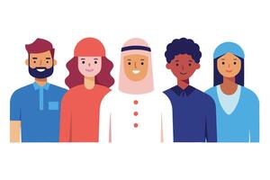 Diverse Smiling People Group Flat Design Style Portraits on White Background vector
