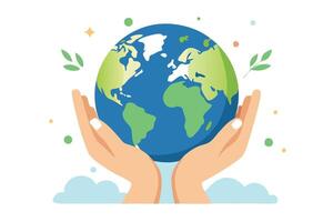 Caring Hands Holding Earth Globe Flat on White Background vector
