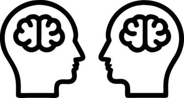 Two Human Heads with Brains Facing Each Other, Conceptual Art on White Background vector