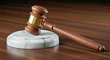 Judge gavel on marble table photo
