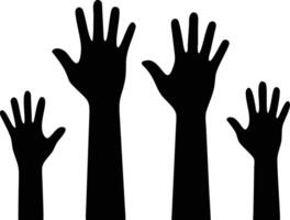 Hands Up Silhouettes, Raised Hands with Fingers on White Background, Volunteer, Support vector