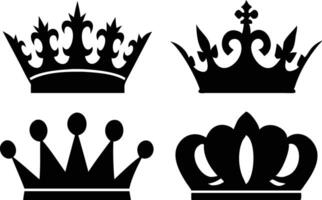 Four Black Crown Silhouettes Isolated on White, Heraldic Symbols for Royalty and Power vector