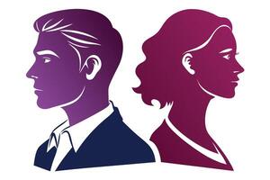 Gradient Silhouette Couple, Faces in Profile, Man in Suit, Woman Elegant Style vector