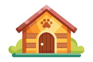 Doghouse with Paw Print, Lawn, and Brown Door, Cartoon Style vector