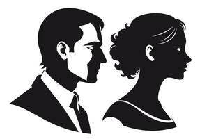 Elegant Silhouette Man in Suit and Woman Profile on White Backdrop Art vector