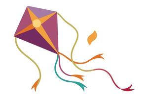 Kite Colorful Diamond Kite with Yellow Accents and Ribbons on White Background vector