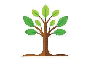 Brown Trunk Tree with Green Leaves on White Background vector