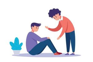 Empathetic Man Comforts Sad Friend With Supportive Gesture on White Background vector