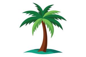 Cartoon Style Tropical Palm Tree on Island with Green Fronds and Brown Trunk vector