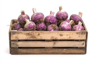 Freshly harvested vegetables in a wooden white background photo