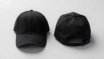 Black baseball cap, front and back view for your visual brand mockup photo