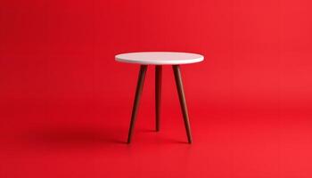 Minimalist white table with wooden legs on a red background photo