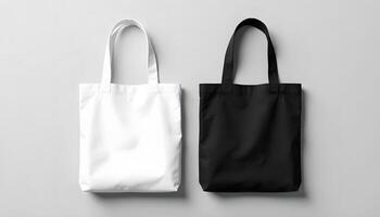 White and Black Tote Bags for your visual brand mockup on a Gray Background photo