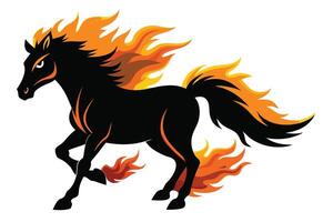 Stylized Black Horse Running with Fiery Mane Isolated on White Background vector