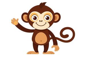 Cheerful Cartoon Monkey Character Waving Hand on Isolated White Background vector