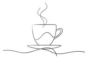 Continuous Line Art of Steaming Cup with Saucer on White Background vector