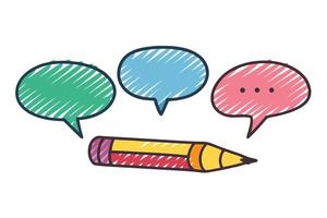 Colorful Chat Bubbles Above Yellow Pencil on White Backdrop with Hatching Texture vector