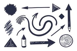 Hand Drawn Dark Blue Arrows and Shapes Isolated on White Background Design Element vector