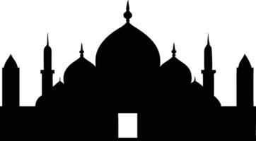 Detailed Black Mosque Silhouette with Domes and Minarets on White Background vector