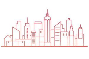 Minimalist Red Cityscape Outline with Buildings on a White Background in Line Art Style vector