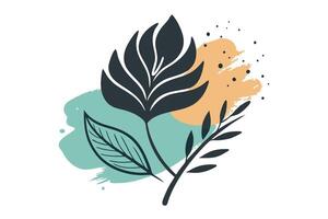 Modern Floral Art with Abstract Shapes and Leaves on White Background vector