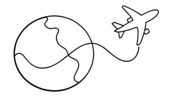 Airplane Flying From Earth with Line Design , Simple Drawing vector