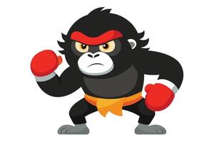 Gorilla Cartoon Character in Boxing Gloves with Aggressive Stance on White vector