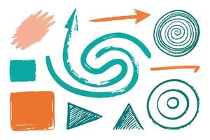 Abstract Grunge Shapes Set, Arrows, Circle, Triangle, Brush Strokes on White vector