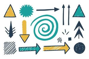 Playful HandDrawn Doodle Set with Arrows, Triangles, Spiral, Circle on White vector