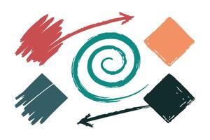 Colorful Brush Stroke Shapes Spiral, Arrow, Square Isolated on White Background vector
