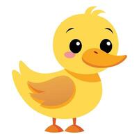 Cartoon Yellow Duckling with Pink Cheeks and Cute Eyes on White Background vector