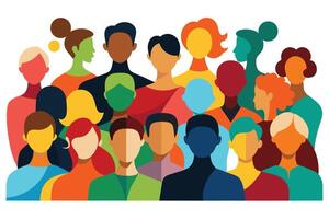Diverse Crowd of People in Colorful Flat Design on White Background vector